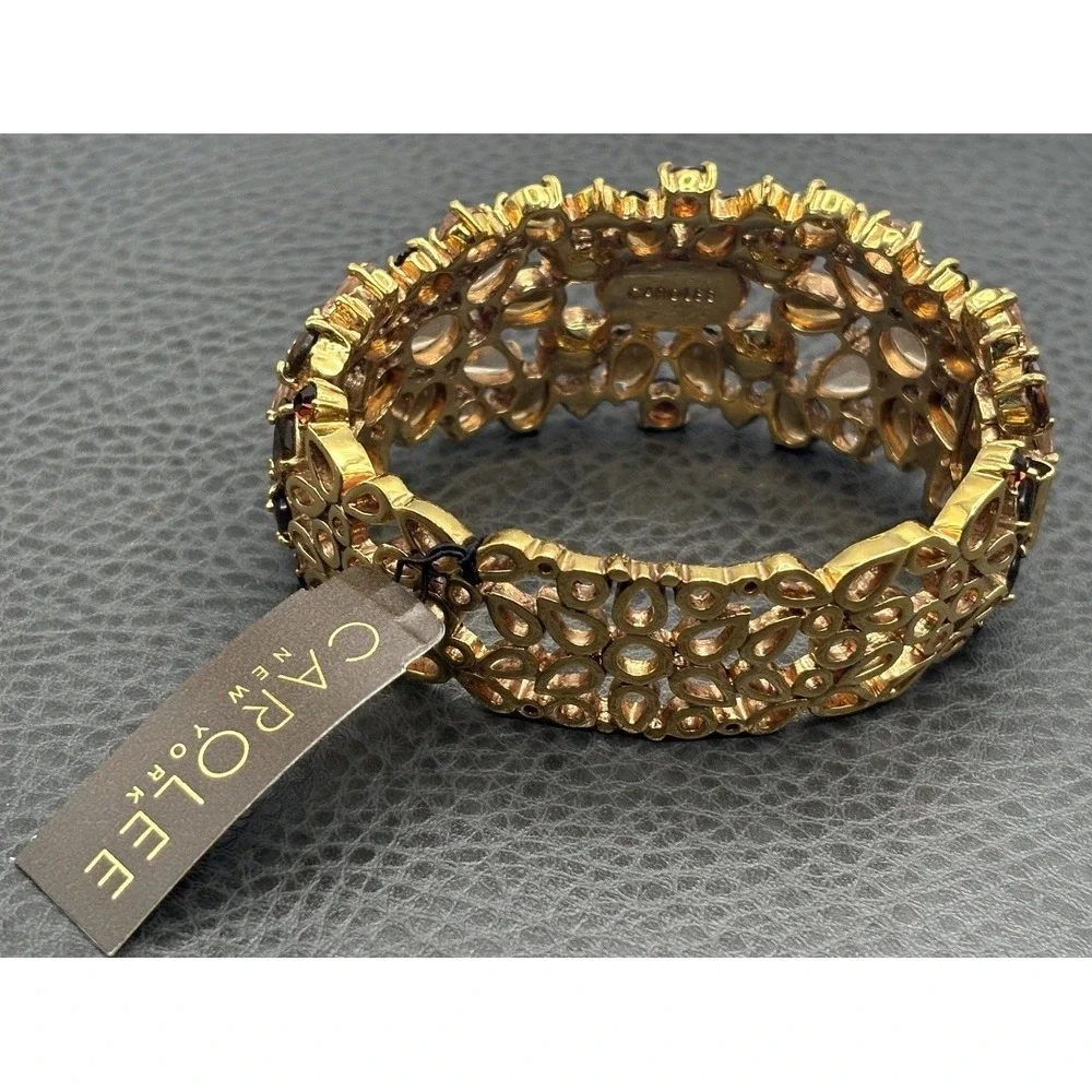 VTG Carolee Champagne Crystal Rhinestone Chunky Wide Statement Bracelet With Tag
